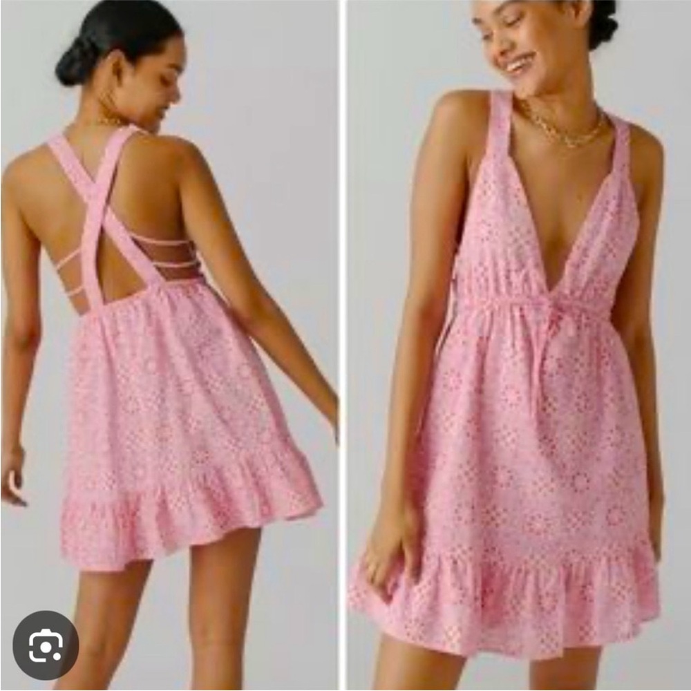 Urban Outfitters Hansel Pink Eyelet Mini Dress Medium